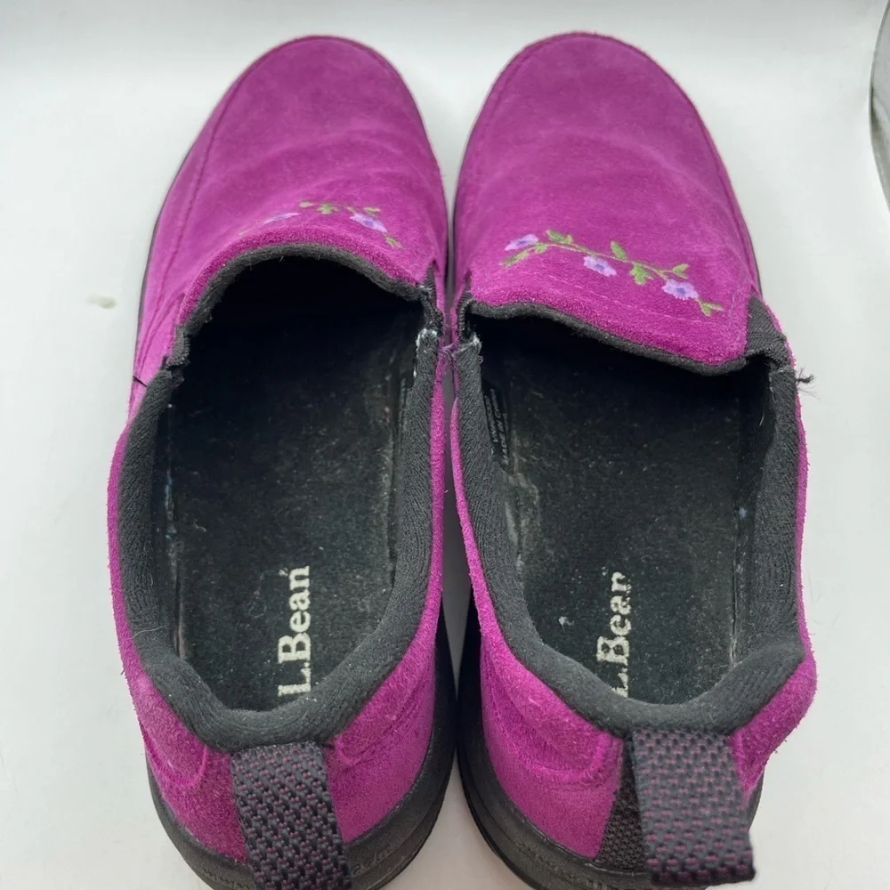L.L Bean women’s purple slip on floral loafers size 5Y/ women’s 6.5